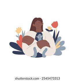 Support your inner child concept. Mental health problems. Blooming flowers on a background. Modern flat vector illustration
