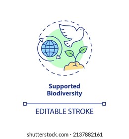 Supported biodiversity concept icon. Circular economy pillar abstract idea thin line illustration. Habitats protection. Isolated outline drawing. Editable stroke. Arial, Myriad Pro-Bold fonts used