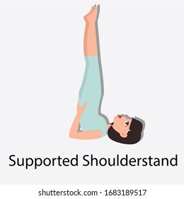 Supported shoulder stand yoga pose concept. Creative idea design. Flat vector illustration for template, brochure or presentation. 