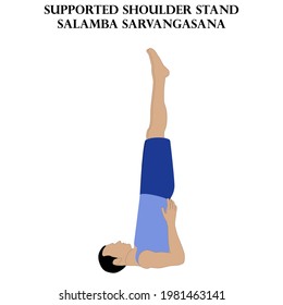 Soportar el entrenamiento de yoga en el hombro. Salamba Sarvangasana. Hombre haciendo ilustración de yoga en el fondo blanco. Ilustración del vector