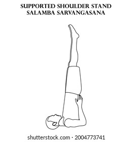 Supported shoulder stand yoga workout. Salamba Sarvangasana. Man doing yoga illustration outline on the white background. Vector illustration