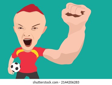 supporter football fanatic expression in caricature illustration