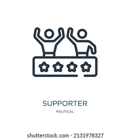 supporter thin line icon. support, business linear icons from political concept isolated outline sign. Vector illustration symbol element for web design and apps.