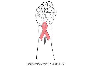 Supporting Breast Cancer awareness concept. vector line art.