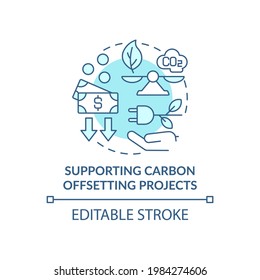 Supporting Carbon Offsetting Projects Concept Icon. Neutralizing CO2 Emissions Abstract Idea Thin Line Illustration. Energy Sustainability. Vector Isolated Outline Color Drawing. Editable Stroke