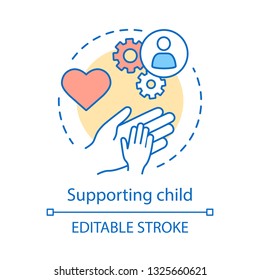 Supporting child concept icon. Children's rights protection idea thin line illustration. Orphan adoption, custody, support. Loving parents. Charity. Vector isolated outline drawing. Editable stroke