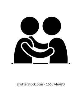 Supporting collegues black icon, concept illustration, vector flat symbol, glyph sign.
