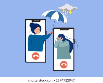 Supporting depressed crying woman under stress and psychological support. Psychotherapy and mental issues. support and aid for people under stress and depression over online services.