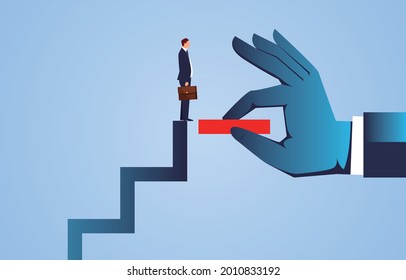 Supporting hand, big hand helping businessman achieve upward steps