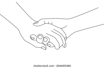 Supporting hand, Outline Drawing, Hand Holding together, Concept supports parenting family relationship