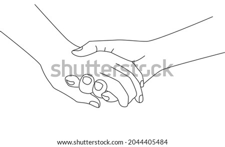 Supporting hand, Outline Drawing, Hand Holding together, Concept supports parenting family relationship