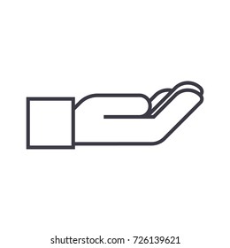 supporting hand vector line icon, sign, illustration on background, editable strokes