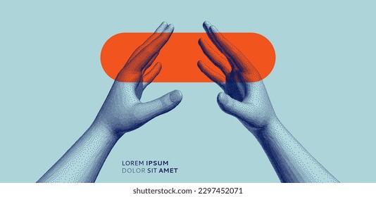 Supporting hands illustration. Hands holding something. Concept of human partnership, connection, contact or network. 3d vector for banner, poster, cover, brochure or presentation. 