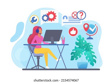 Supporting and help call center team operator service. Individual customer technical problem assistance