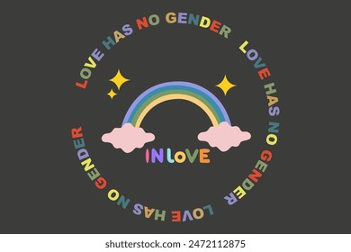 Unterstützung der Freiheit der Liebe. Liebe hat keine geschlechtliche Veranschaulichung. Liebe Retro Illustration. Retro Vektorgrafik Aufkleber. Vektorgrafik von LGBTQ-Community-Symbolen. Regenbogen, Wolken, Herz, Feuer und Schriftzug