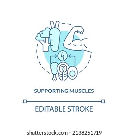 Supporting muscles turquoise concept icon. Bodybuilding. Healthy diet advantages abstract idea thin line illustration. Isolated outline drawing. Editable stroke. Arial, Myriad Pro-Bold fonts used
