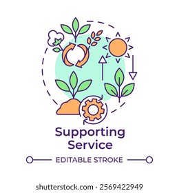 Supporting service multi color concept icon. Ecosystem service. Plant growth, sunlight and soil health. Round shape line illustration. Abstract idea. Graphic design. Easy to use in article