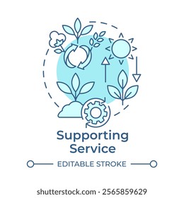 Supporting service soft blue concept icon. Ecosystem service. Plant growth, sunlight and soil health. Round shape line illustration. Abstract idea. Graphic design. Easy to use in article