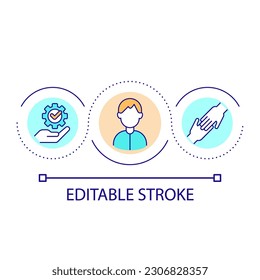 Supporting student wellbeing loop concept icon. Focusing on pupil wellness abstract idea thin line illustration. Mental health at school. Isolated outline drawing. Editable stroke. Arial font used