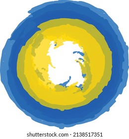 Supporting Ukraine. Abstract watercolor doodle in Ukrainian flag colors. Blue and yellow conceptual idea - stand with Ukraine. Pray For Ukraine peace. Care, love and charity symbol. Vector
