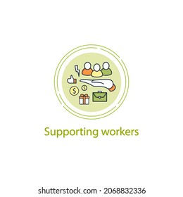 Supporting workers concept line icon. Supporting unpaid care workers. Caring about employees. Universal basic income concept.Vector isolated conception metaphor illustration