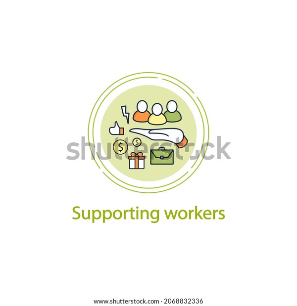 Supporting Workers Concept Line Icon Supporting Stock Vector (Royalty ...
