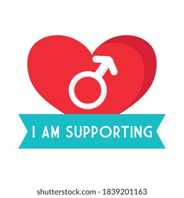 i am supporting world aids day with male gender on heart design, first december and awareness theme Vector illustration