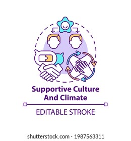 Supportive culture and climate concept icon. Co-design idea thin line illustration. Positive workplace culture. Improving teamwork. Vector isolated outline RGB color drawing. Editable stroke