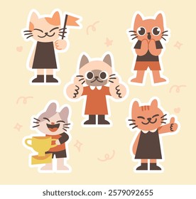 Supportive Cute Cat Sticker Set with Encouraging Poses and Wholesome Expressions