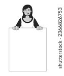 Supportive demonstration flat line black white vector character. Feminism. Civil disobedience. Editable outline half body person. Simple cartoon isolated spot illustration for web graphic design