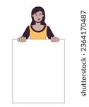 Supportive demonstration flat line color vector character. Feminism. Civil disobedience. Editable outline half body person on white. Simple cartoon spot illustration for web graphic design