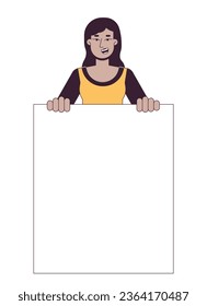 Supportive demonstration flat line color vector character. Feminism. Civil disobedience. Editable outline half body person on white. Simple cartoon spot illustration for web graphic design