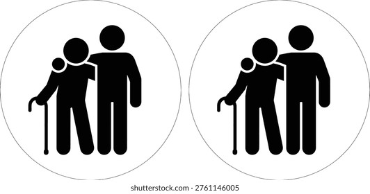 Supportive family members assisting an elderly person with a walker