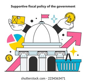 Supportive fiscal policy of the government as a measure to reduce inflation. Economics crisis recovery. Growing up prices and value of money decline. Flat vector illustration