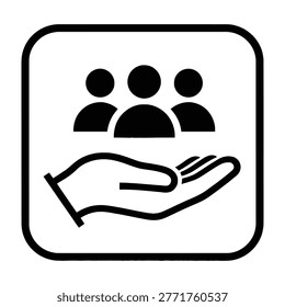 A supportive hand reaching out to a group of people, symbolizing care and assistance in a community setting, conveying a sense of unity and help.