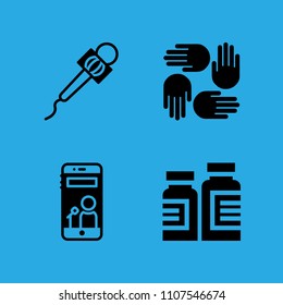 supportive hands, medicine, smartphone and microphone icons vector in sample icon set for web and graphic design