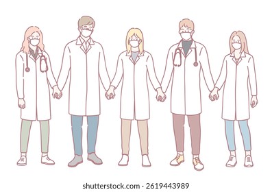 A supportive healthcare team holding hands together, showcasing unity and compassion during the most challenging times