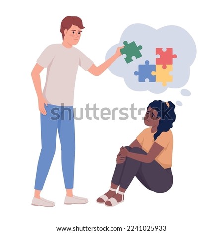 Supportive relationship semi flat color vector characters. Editable figures. Full body people on white. Mental help simple cartoon style illustration for web graphic design and animation