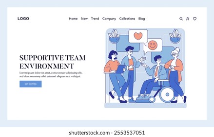 Supportive team environment concept. Colleagues sharing positive feedback and ideas for a healthy workplace dynamic. Office collaboration boosts morale. Vector illustration.