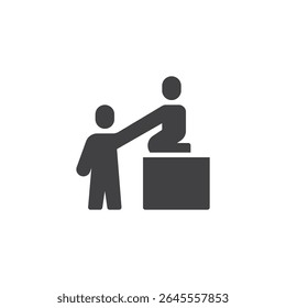 Supportive teamwork uplift solid icon. A glyph icon of a figure helping another up. This solid icon is a vector symbol of encouragement, help, and leadership icon.