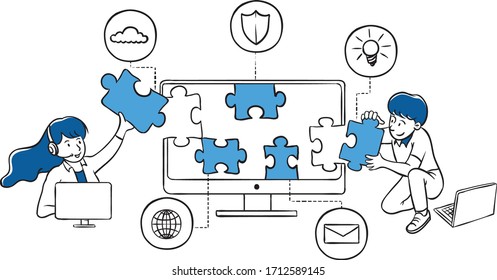 IT Supports Fix The Problem Hand Drawn Illustration For Web Header