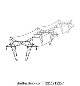 Supports Of The High-voltage Power Grid. Vector Illustration Of Utility Electric Transmission Networks. Power Lines Isolated On White Background.