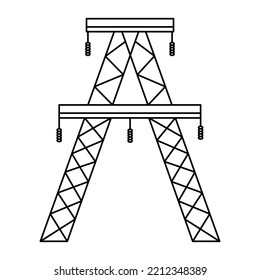 Supports of the high-voltage power grid. Vector illustration of utility electric transmission networks. Power lines isolated on white background.