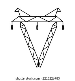 Supports of the high-voltage power grid. Vector illustration of utility electric transmission networks. Power lines isolated on white background.