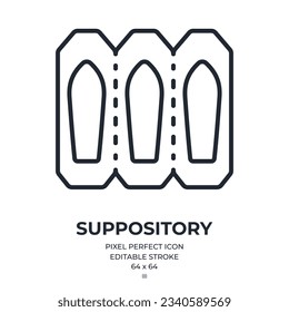 Suppository editable stroke outline icon isolated on white background flat vector illustration. Pixel perfect. 64 x 64.