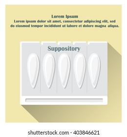Suppository vector illustration. Poster or banner, medical commercial icon.