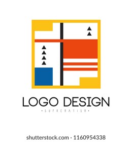 Suprematism logo design, abstract modern geometric template can be used for brand identity, advertising, poster, banner, flyer, web, app vector Illustration