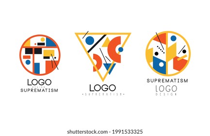 Suprematism Logo Design Seet, Abstract Identity Brand Badges and Labels Vector Illustration
