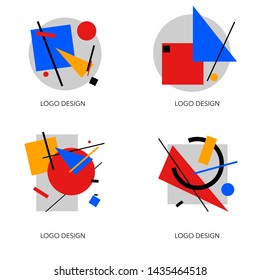 Suprematism logo design set, abstract creative geometric templates can be used for brand identity, advertising, poster, banner, flyer, web, app vector Illustrations on a white background.