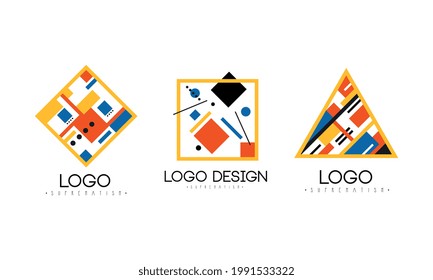 Suprematism Logo Design Set, Modern Abstract Identity Brand Badges and Labels Vector Illustration